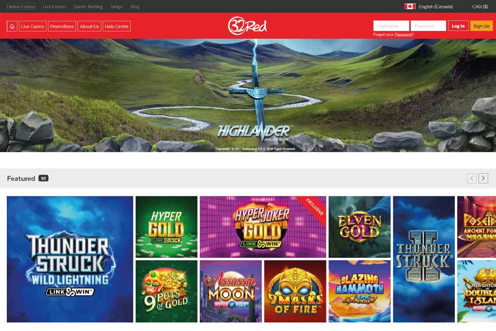 32 Red online casino homepage