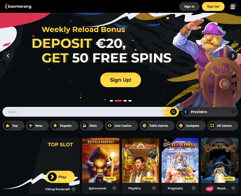 Bienvenue sur le site de Boomerang Casino