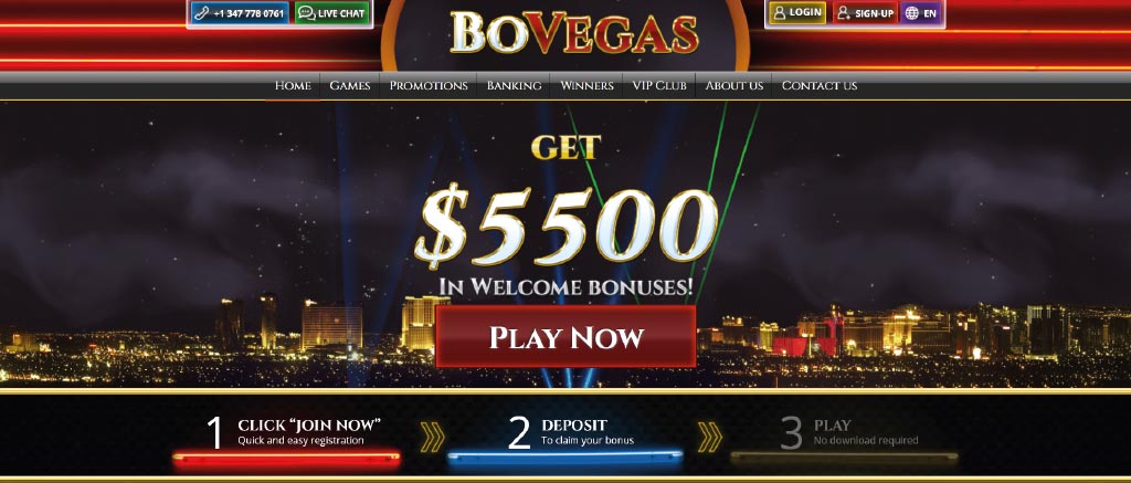 BoVegas online casino homepage