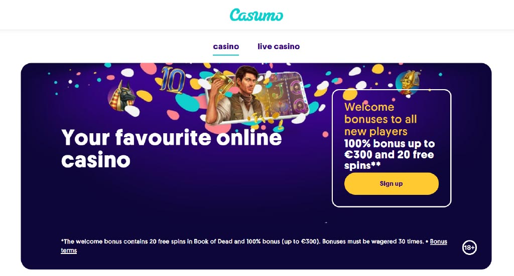 Page d'accueil du casino en ligne Casumo