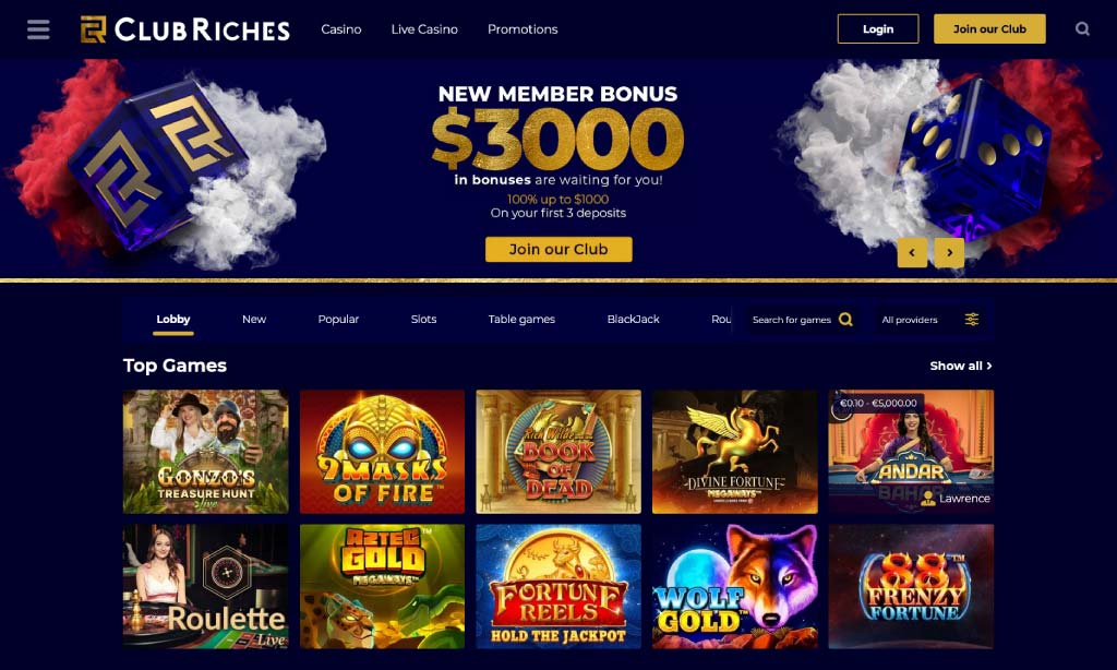 Club Riches Casino welcome bonus