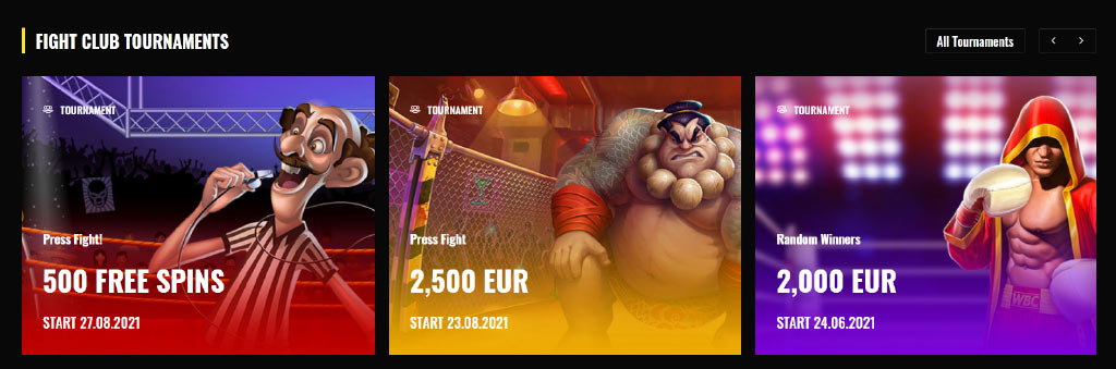 Fight Club Tournaments with Free Spins and real money prizes