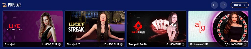 Jeux de casino à croupier en direct de Sapphirebet 